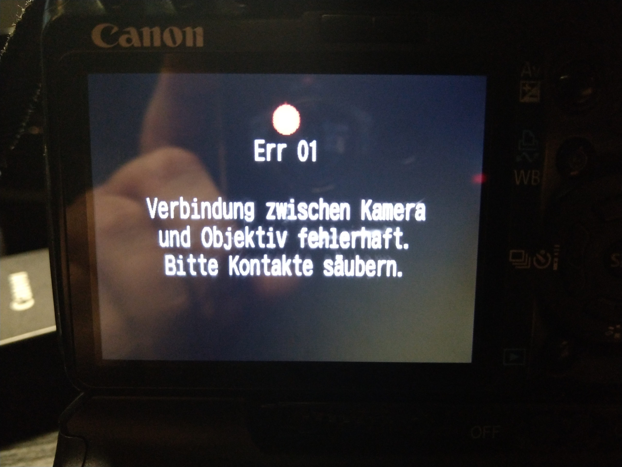 Eine Fehlermeldung von der Kamera
